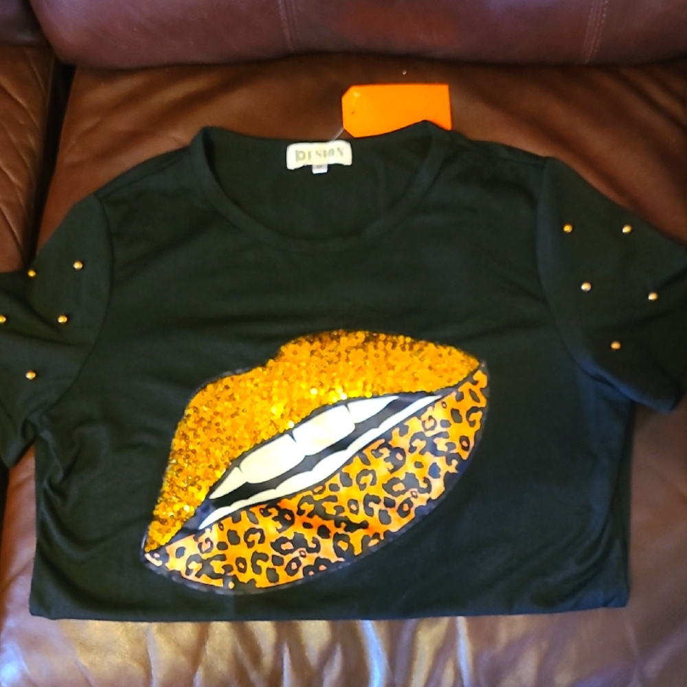 Sequin & Leopard Lips Shirt